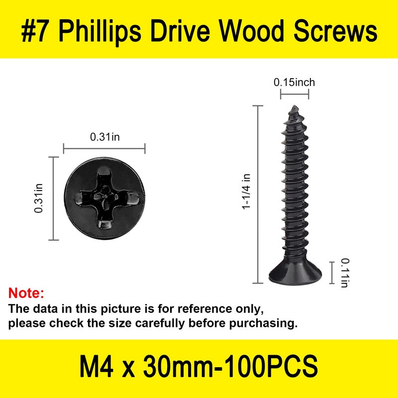 LERNOU 100 Pcs #7 X 1-1/4'' Black Screws,Drywall Screws, Phillips Flat Head Long Screw, Black Wood Screws,Used in Furniture,Woodworking Repairs and DIY Projects（M4 X 30mm - Image 2